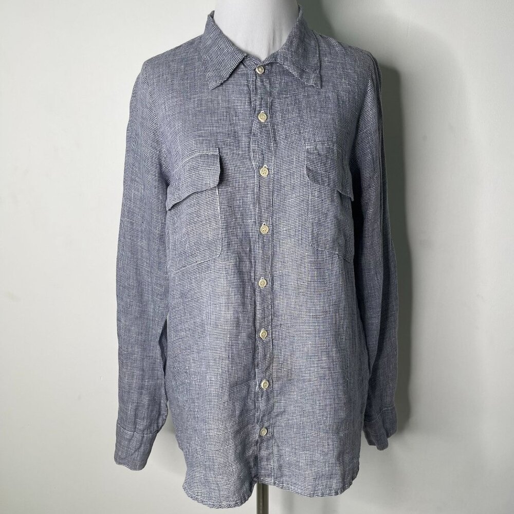 CP Shades Men’s White Blue Button Down Long Sleeve 100% Linen Shirt Size XS